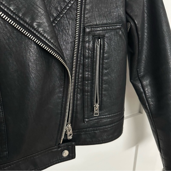 Topshop Black Leather Jacket petite size US 0 UK 4 - Picture 6 of 8